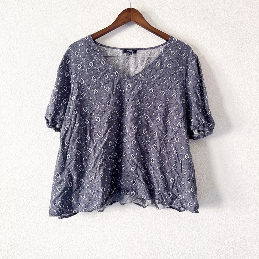Angels Muted Purple Patterned Wide Short Sleeve Blouse Plus Size 2X Boho Plus